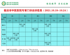 臨滄市中醫醫院10月18日—10月24日門診信息表